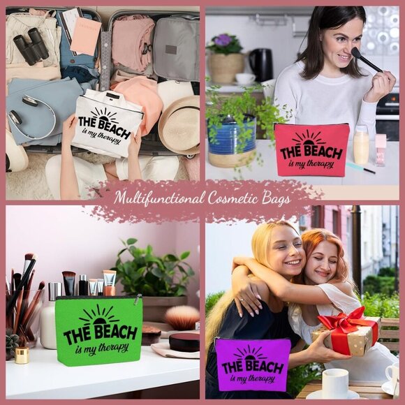 4PCS Beach Vacation Essentials Makeup Bag, Cute Cosmetic Bags for Women, Beach A - Picture 4 of 6